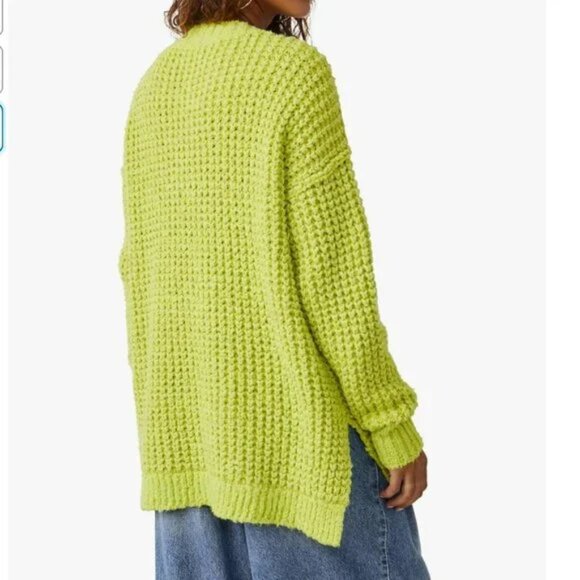 Free People Whistle Thermal Henley Knit Sweater in Acid Lime Combo Size XS - Picture 3 of 9